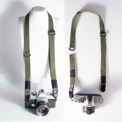 3-In-1 Neck/Wrist/Adjustable Camera Strap Green Cotton 1" Wide w/ Peak Design Anchors