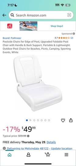 Poolside Chairs for Edge of Pool, Upgraded Foldable Pool Chair with Handle & Back Support, Portable & Lightweight Outdoor Pool Chairs for Beaches, Pic