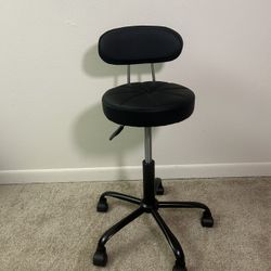 PU Leather Rolling Stool with Back Support Height Adjustable Swivel Stool Chair with Wheels