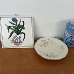 Vintage  Hawaiian Ceramic Tile & Vintage Ceramic Plate