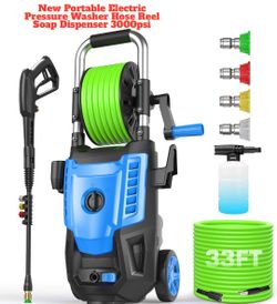 New Portable Electric Pressure Washer Hose Reel Soap Dispenser Tools 3000psi