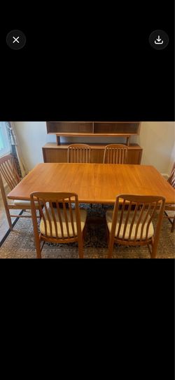 Benny Linden Solid Teak Danish Mid-Century Modern Dining Set – Extension Table + 6 Chairs