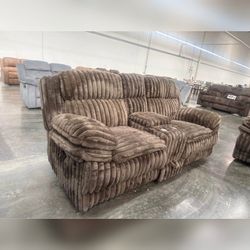 2 Pieces Brown Corduroy Manual Recliner Glider Sofa Set