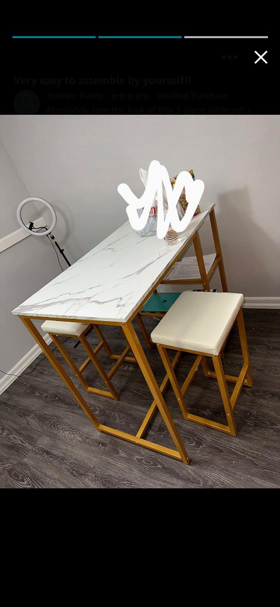 Table - Marble Finished Gold & White Dinette Table