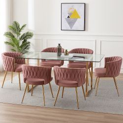 Luxury Rose Pink Gold Dining Table Set For 6