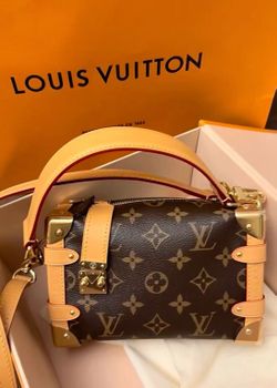 Detachable and Adjustable Shoulder Strap Monogram Coated Canvas Soft Box Shoulder Crossbody Handbag Small Women's Brown