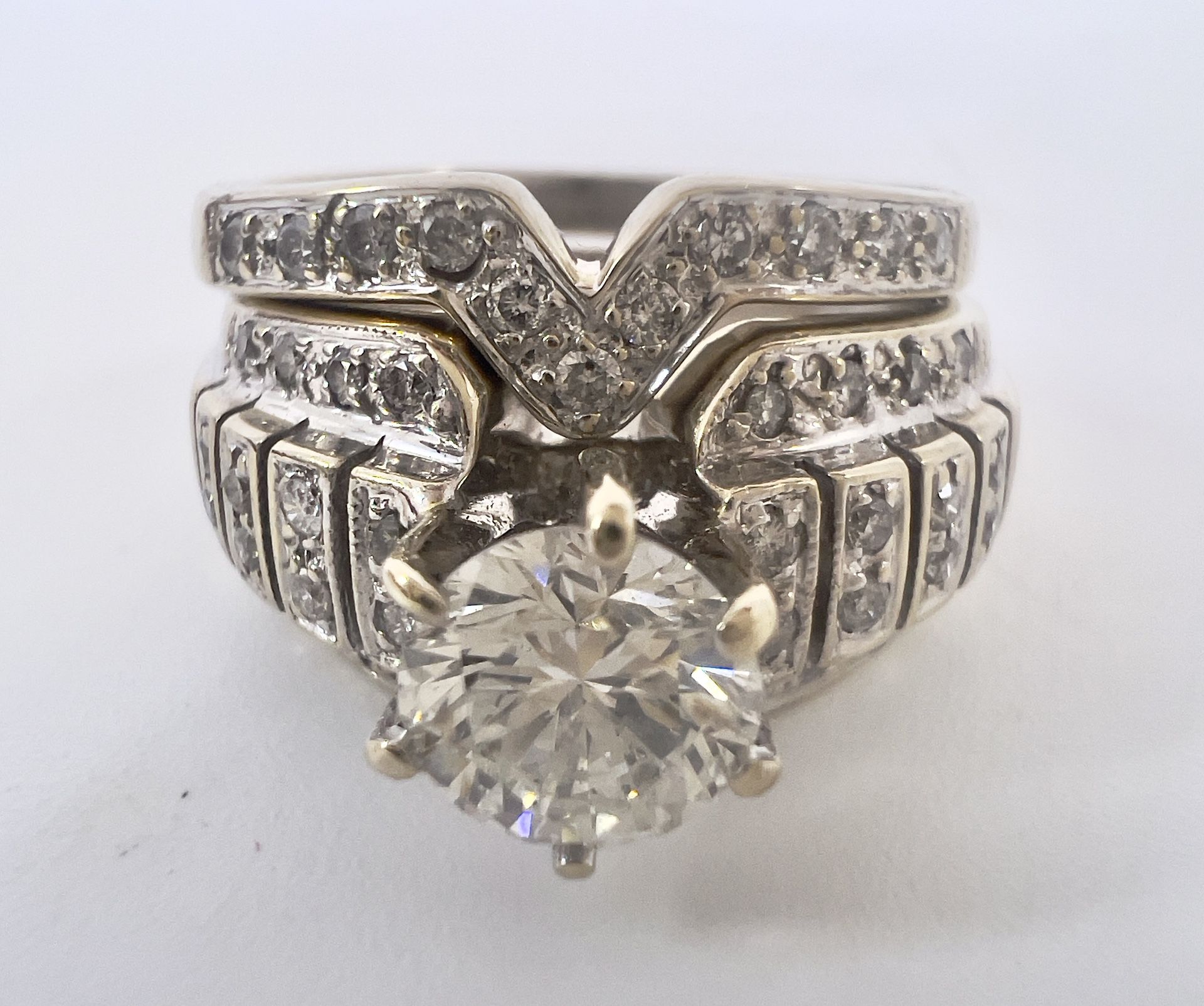 18k White Gold 6g & Natural Diamonds Rings Set Size 6