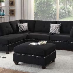 New Black Or Gray Sectional And Ottoman Sofa Couch 