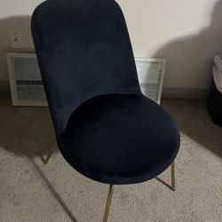 Set Of 3 Blue Felt Material Chairs