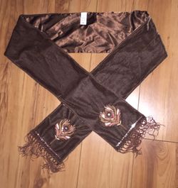 Peacock Sequins Fringe Chocolate Brown Velour Like Scarf Womens Dressy Casual Fashion Attire