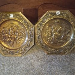 2 Hammered Brass Plates.English Made