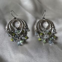 Boho Dangle Chandelier Earrings with Silver Hoops and Beads