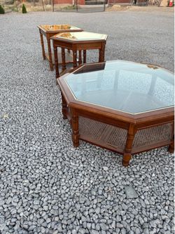 Vintage wood glass coffe tables
