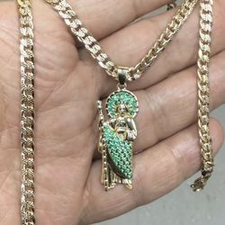14k Real Gold Plated Saint Jude Pendant And Cuban Necklace 🌟🌟