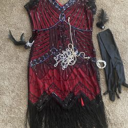 Women's Flapper Dresses 1920s Dresses for Women Great Gatsby Sequin Fringed Roaring 20s  Accessories Set