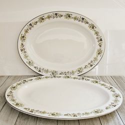 Set of 2 Royal Doulton 13"×10" Vanity Fair Dinner Serving Platter Plates English Translucent China Doulton & Company Limited. White China with Floral 