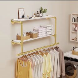 New 41 inch industrial wall mounted shelves with clothing rack