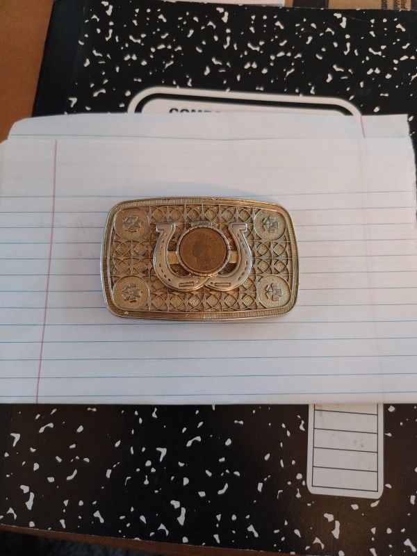 1900 Indian Head Penny Inlaid In Buckle Over Horse  Shoes
