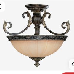 Beautiful Moroccan Bronze Ceiling Light Fixture With Cream Textured Glass Shade 