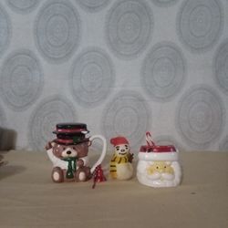 Santa Cup Candy Or Nut Holder Squeak Snowman Bear Tea Pourer