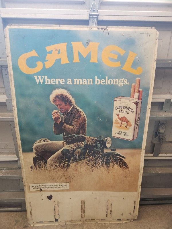 Rare Camel Cigarette Sign With Guy Sitting on Indian Motorcycle!!