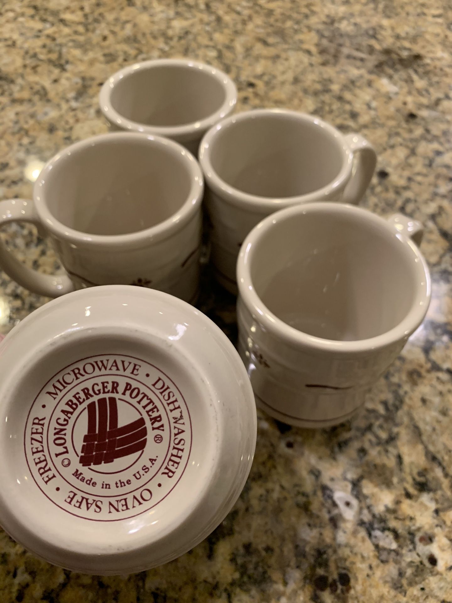 5 Longaberger Mugs (Red/Maroon)