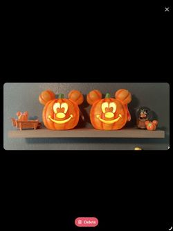 Two Mickey Mouse Light Up Jack-O-Lanterns