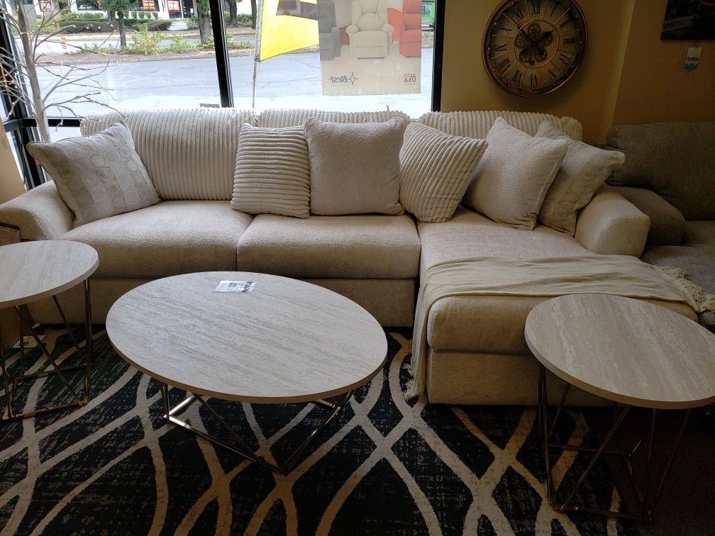 New Sectional Sofa White Soft Fabric