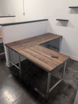 74x 74 Top is 25in L-Shaped Desk with Pipe Legs