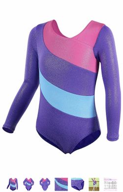 Gymnastics Leotard for Toddler Girls Sparkle Metallic Black Purple Athletic Dance Clothes size 12-14