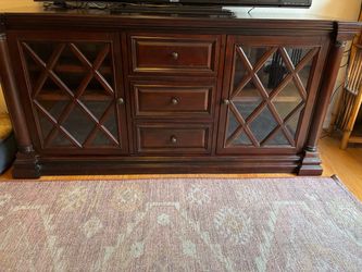 Dark Cherry Wood TV Console Cabinet