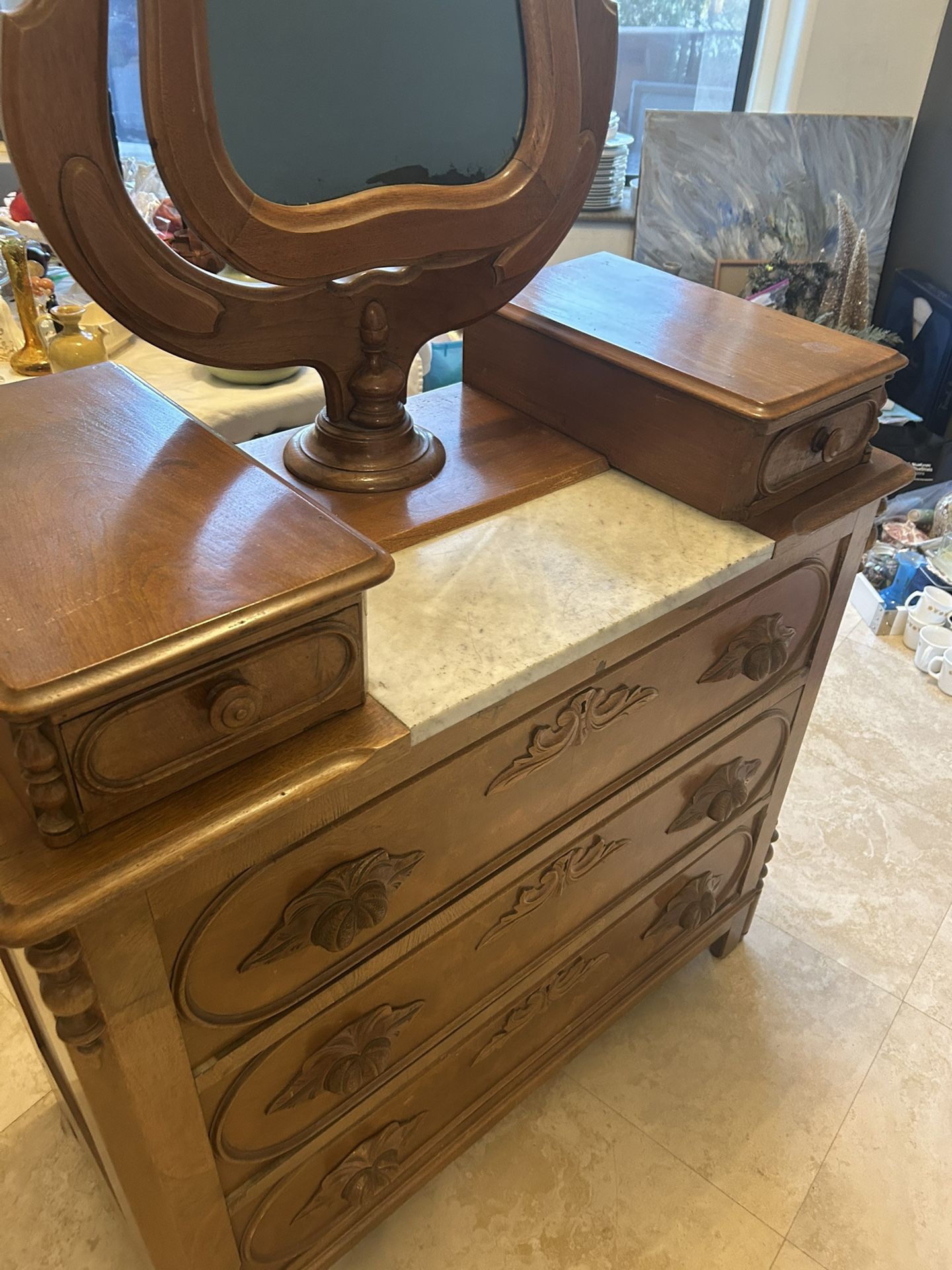 Antique Dresser With Mirror And Marble Top