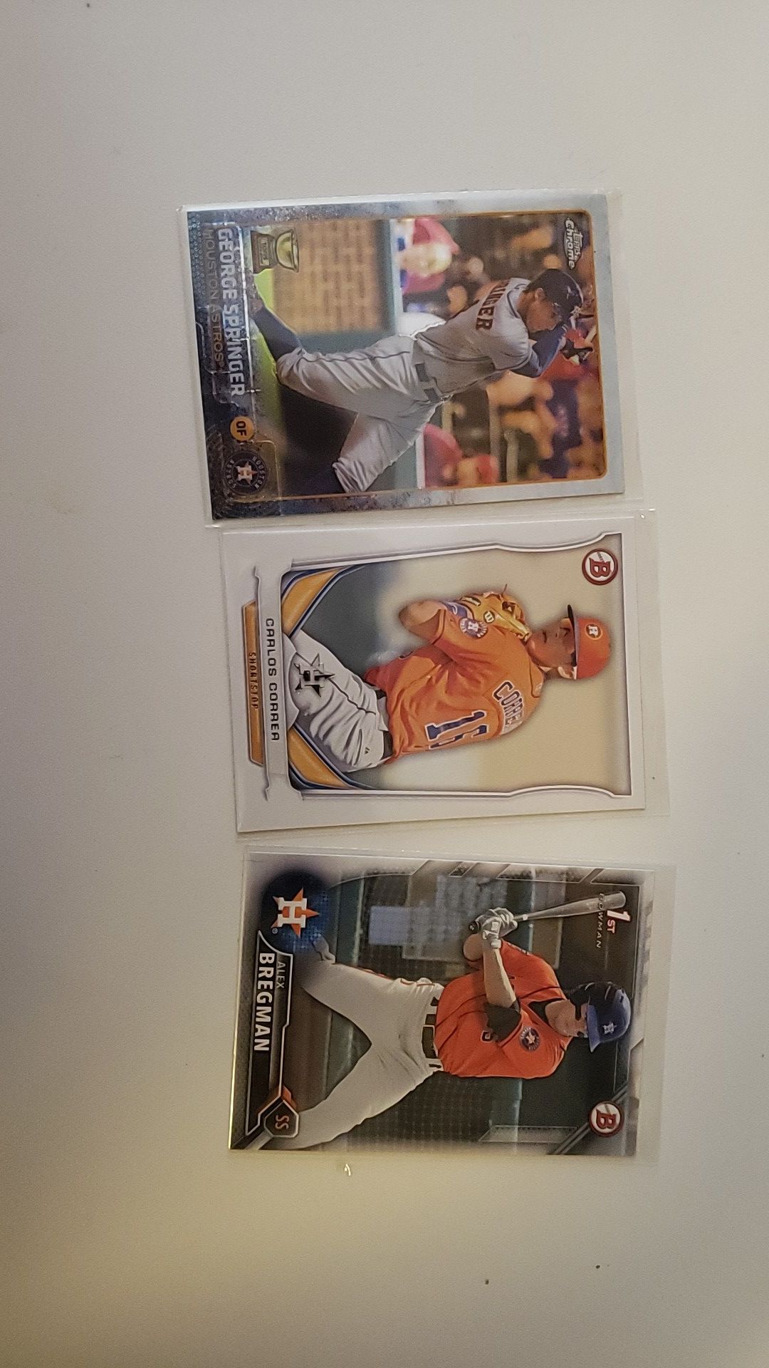 George Springer, Carlos Correa, Alex Bregman baseball cards