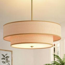 Boho Light Fixture 17.7in Modern Pendant Light, Rattan Farmhouse Flush Mount Ceiling Light