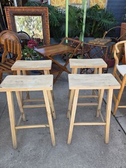 Set of 4 Rustic Wooden Bar Stools