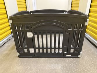 Pet Playpen 4 Panel Door Black Collapsible Dogs Heavy Plastic Puppy Exercise Pen