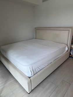King bed frame and mattress (Pottery Barn & Saatva