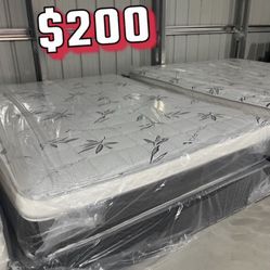 Queen Size Pillow Top Mattress With Box Spring Included 