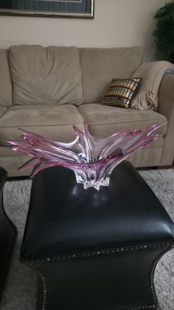 Heavy Bohemian Cranberry Thick Art Glass Bowl Spike Rim