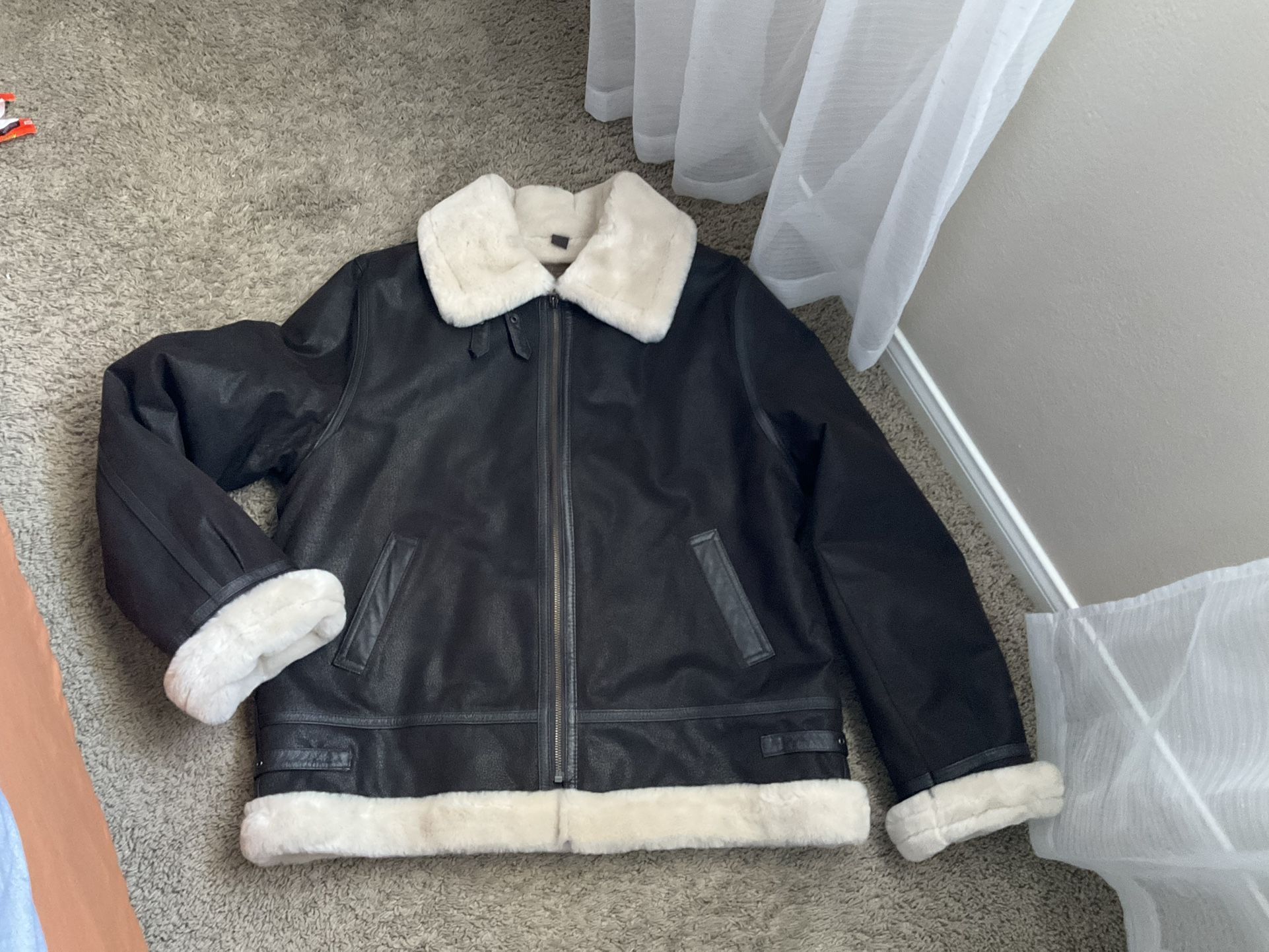 St. John's Bay Shearling Aviator Men Jacket Dark Brown 