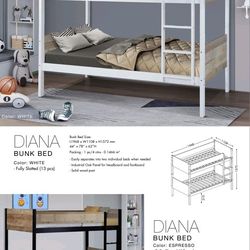 Bunk Bed Frame Twin Over Twin Size Color Espresso Or White 