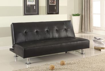 Black Leather Futon Sofa •BRAND NEW•