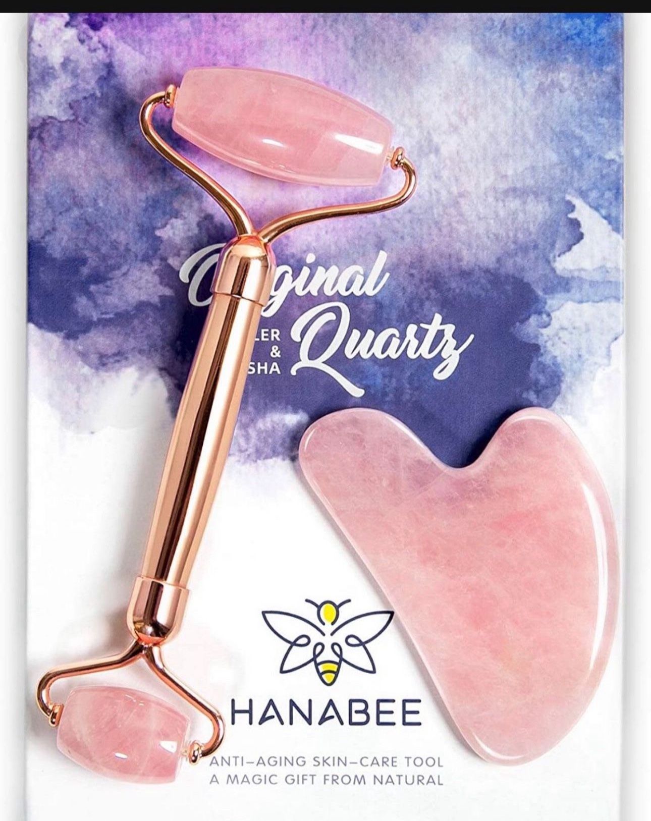 Gua Sha Jade Roller,Rose Quartz Face Roller Skin Care Tools,Beauty Facial Massager,Eye Roller For Puffy Eyes,Self Care Gifts For Women,HANABEE Skincar