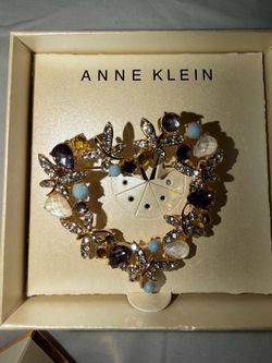 Anne Klein Heart Brooch with Mixed Stones