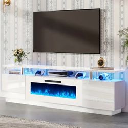 NEW!  White 80 Inch Tv Stand Fits Up To 98 Inch TVs LED Lights