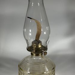 Vintage Oil lamp, clear glass with Hobnail Hurricane shade