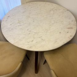 Marble Top Kitchen Table + 2 Velvet Dining Chairs 
