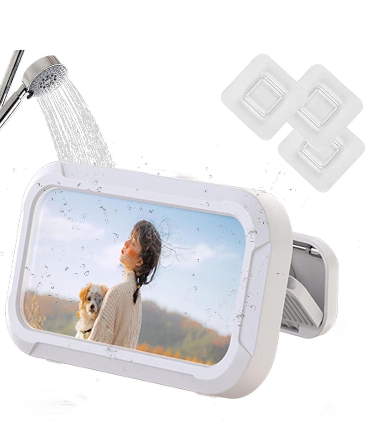 360° Rotatable Retractable Adjustable Shower Phone Case Holder,Anti-fog HD & sensitive screen ,Wall Mounted Phone Holder for Bathroom Mirror Bathtub K