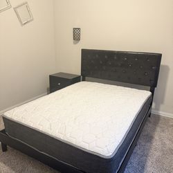Queen Size Bed, Mattress And Night Stand 
