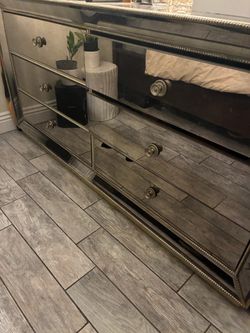 Mirrored Dresser with Beaded Frame